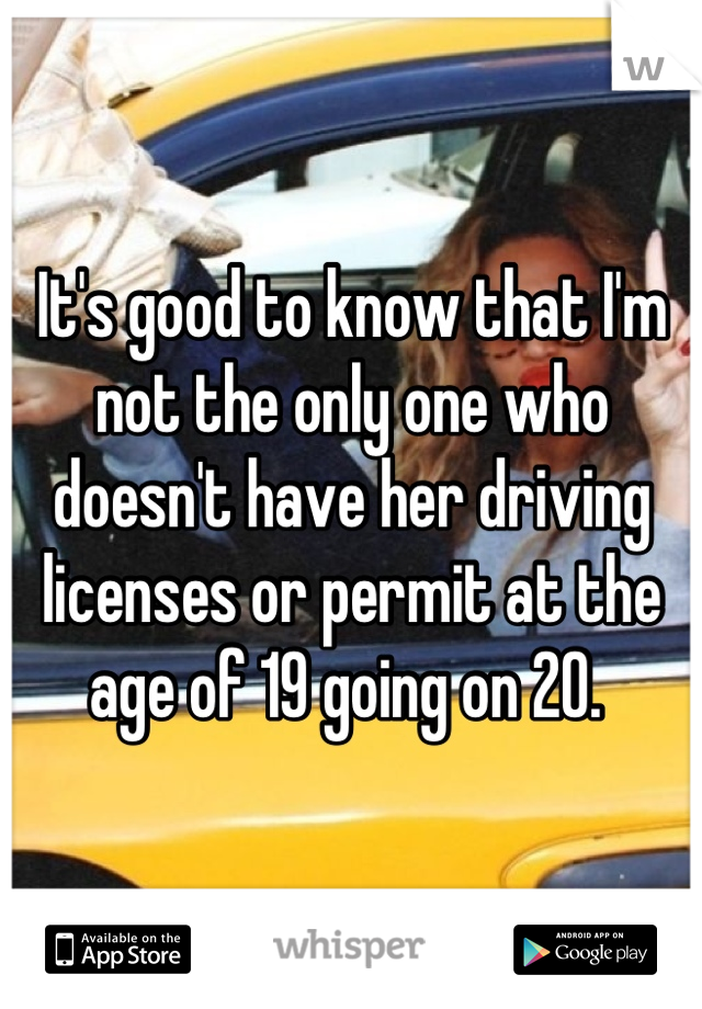 It's good to know that I'm not the only one who doesn't have her driving licenses or permit at the age of 19 going on 20. 