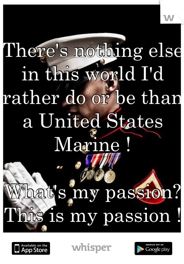 There's nothing else in this world I'd rather do or be than a United States Marine ! 

What's my passion? This is my passion !