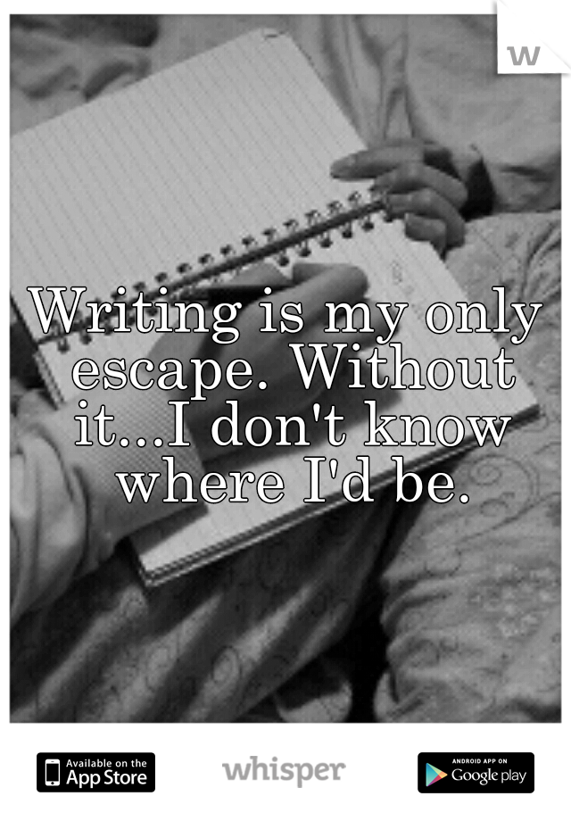 Writing is my only escape. Without it...I don't know where I'd be.