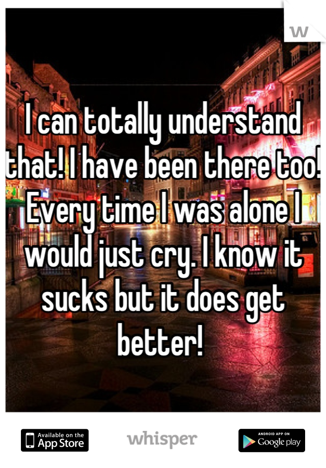 I can totally understand that! I have been there too! Every time I was alone I would just cry. I know it sucks but it does get better! 
