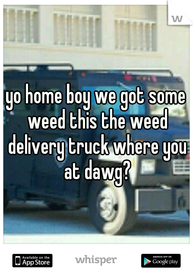 yo home boy we got some weed this the weed delivery truck where you at dawg?