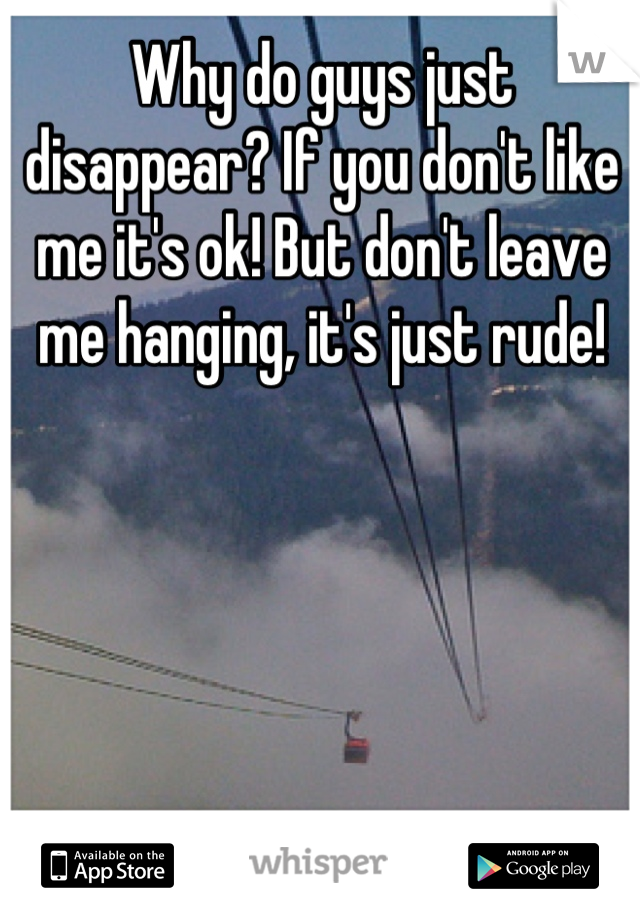 Why do guys just disappear? If you don't like me it's ok! But don't leave me hanging, it's just rude!