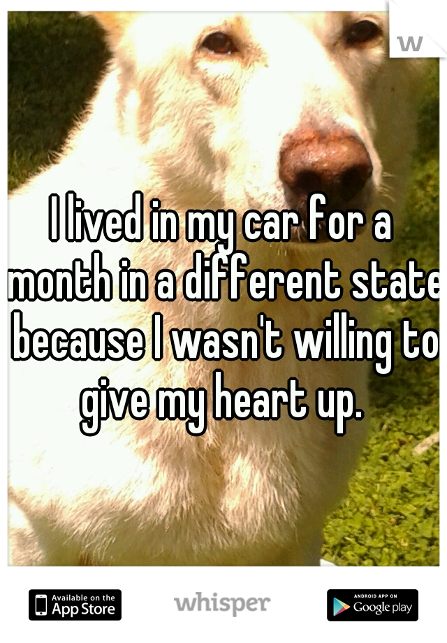 I lived in my car for a month in a different state because I wasn't willing to give my heart up. 