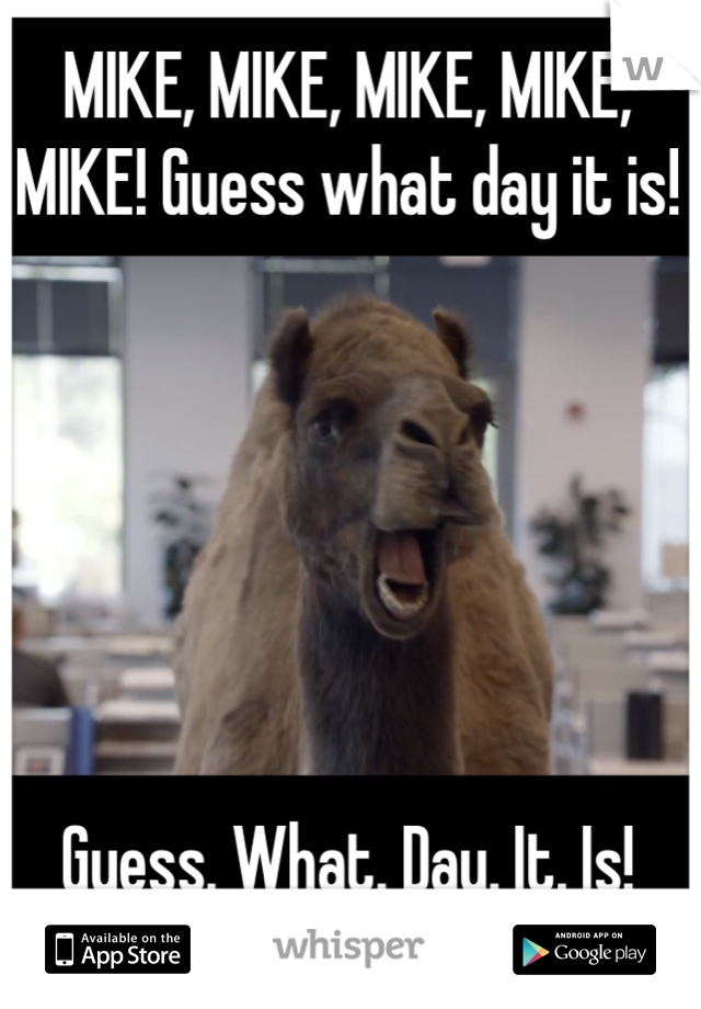 MIKE, MIKE, MIKE, MIKE, MIKE! Guess what day it is! 






Guess. What. Day. It. Is!