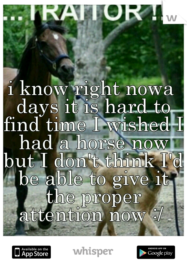 i know right nowa days it is hard to find time I wished I had a horse now but I don't think I'd be able to give it the proper attention now :/ 