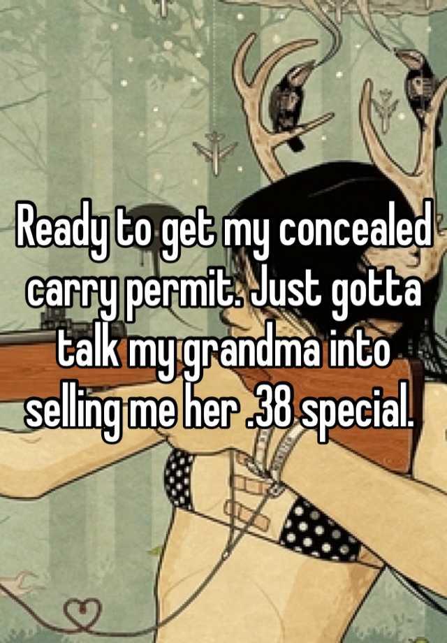 Ready to get my concealed carry permit. Just gotta talk my grandma into selling me her .38 special. 