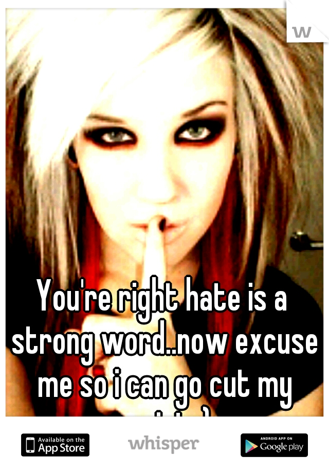 You're right hate is a strong word..now excuse me so i can go cut my wrist ;)