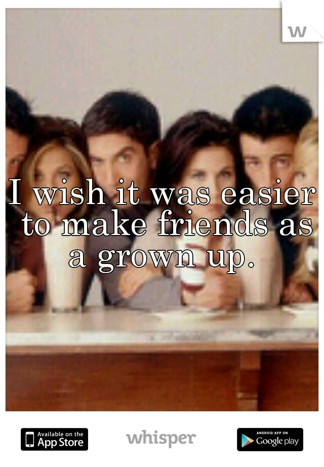I wish it was easier to make friends as a grown up. 