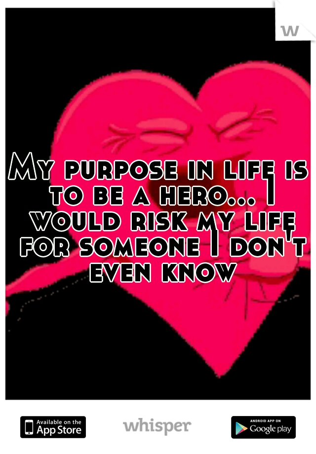 My purpose in life is to be a hero... I would risk my life for someone I don't even know