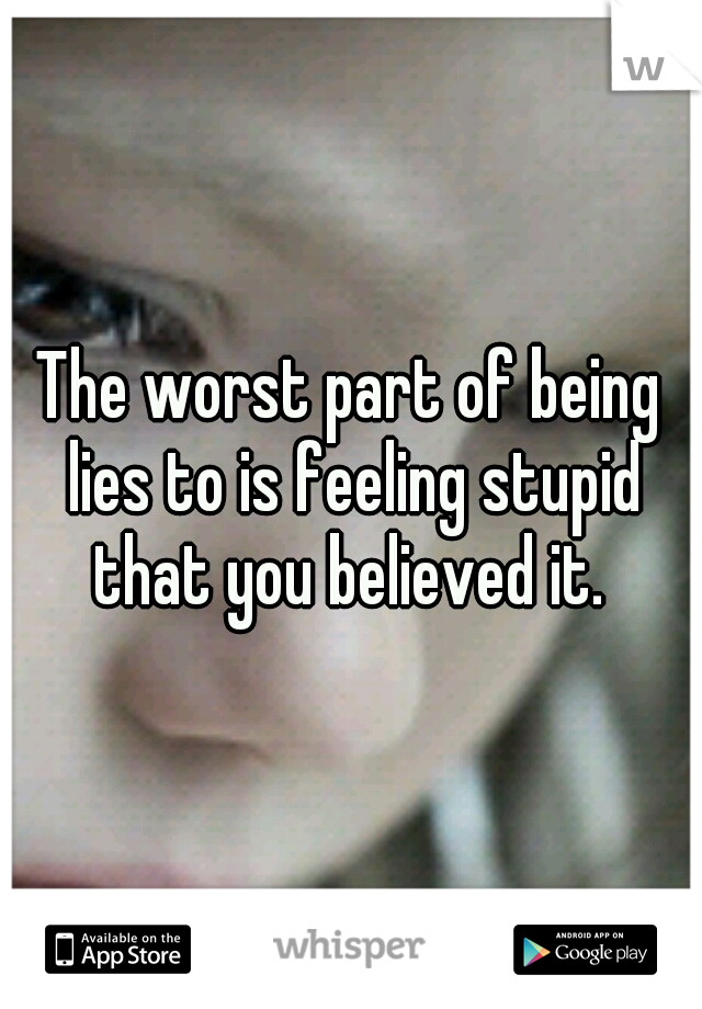 The worst part of being lies to is feeling stupid that you believed it. 
