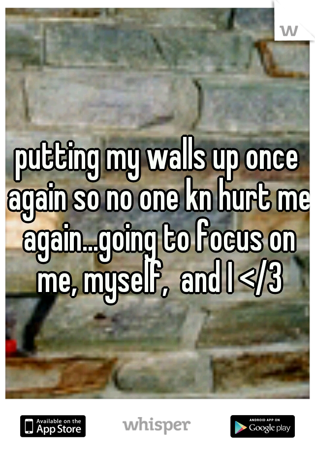 putting my walls up once again so no one kn hurt me again...going to focus on me, myself,  and I </3