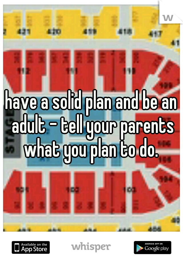 have a solid plan and be an adult - tell your parents what you plan to do. 