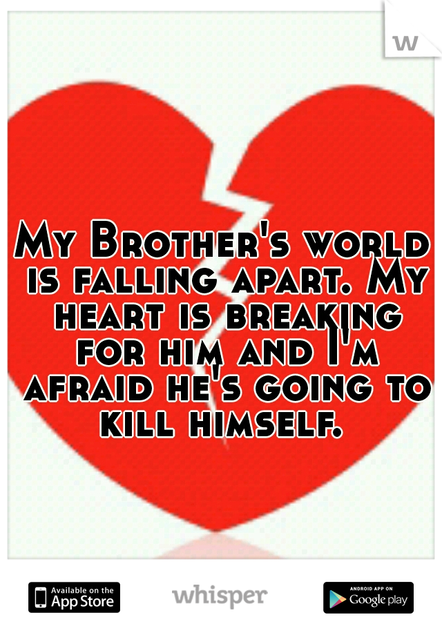 My Brother's world is falling apart. My heart is breaking for him and I'm afraid he's going to kill himself. 