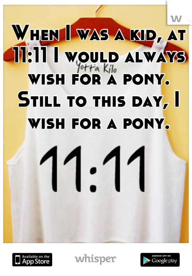 When I was a kid, at 11:11 I would always wish for a pony. Still to this day, I wish for a pony.