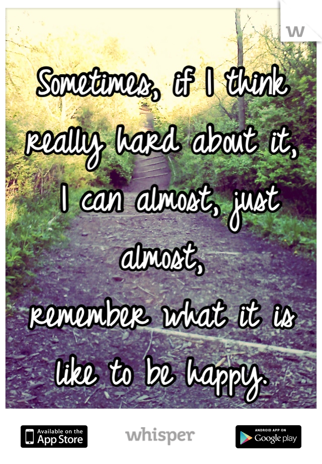 Sometimes, if I think really hard about it,
 I can almost, just almost, 
remember what it is like to be happy.