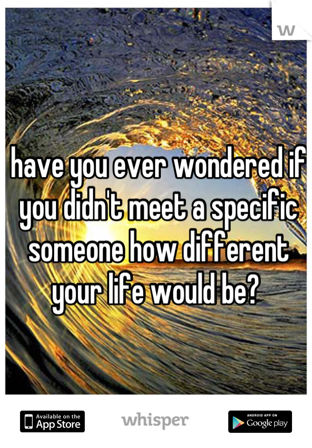 have you ever wondered if you didn't meet a specific someone how different your life would be? 