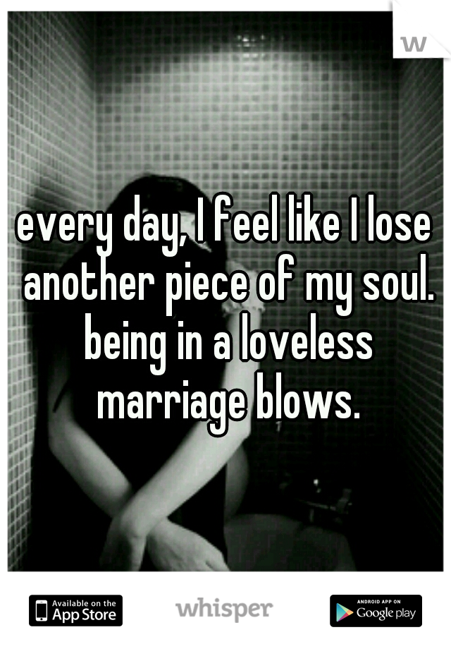 every day, I feel like I lose another piece of my soul. being in a loveless marriage blows.