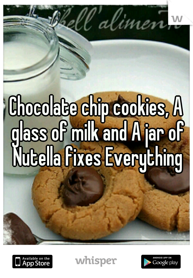 Chocolate chip cookies, A glass of milk and A jar of Nutella fixes Everything