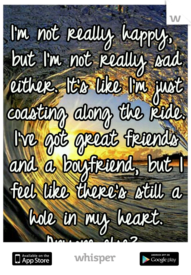 I'm not really happy, but I'm not really sad either. It's like I'm just coasting along the ride. I've got great friends and a boyfriend, but I feel like there's still a hole in my heart. Anyone else? 