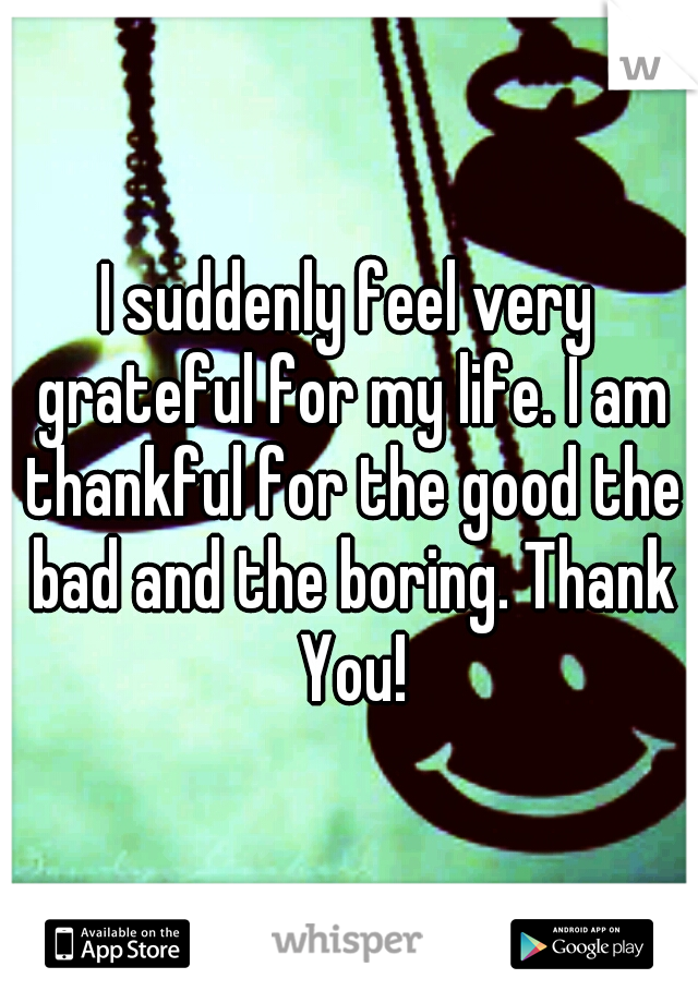 I suddenly feel very grateful for my life. I am thankful for the good the bad and the boring. Thank You!