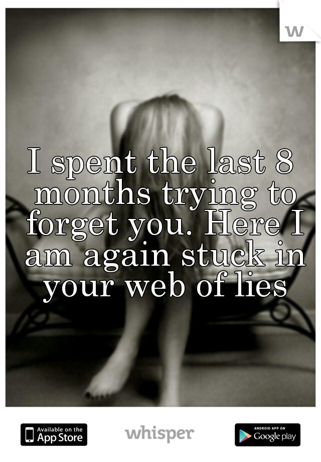 I spent the last 8 months trying to forget you. Here I am again stuck in your web of lies