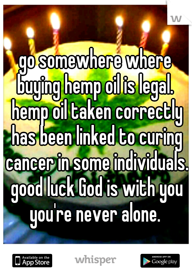 go somewhere where buying hemp oil is legal.  hemp oil taken correctly has been linked to curing cancer in some individuals. good luck God is with you you're never alone. 