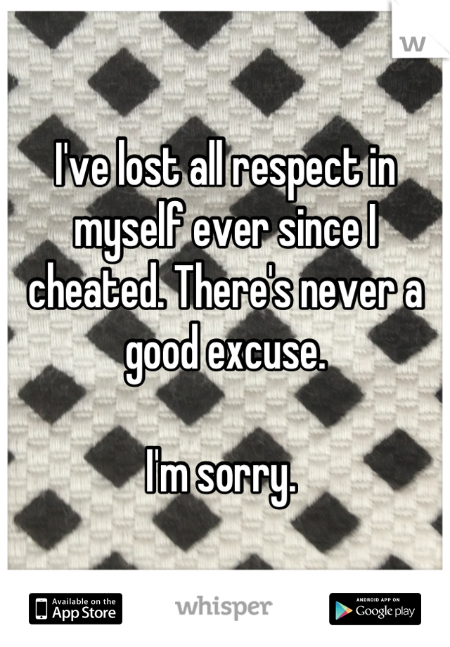 I've lost all respect in myself ever since I cheated. There's never a good excuse. 

I'm sorry. 