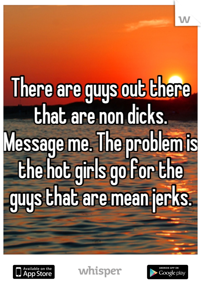 There are guys out there that are non dicks. Message me. The problem is the hot girls go for the guys that are mean jerks.