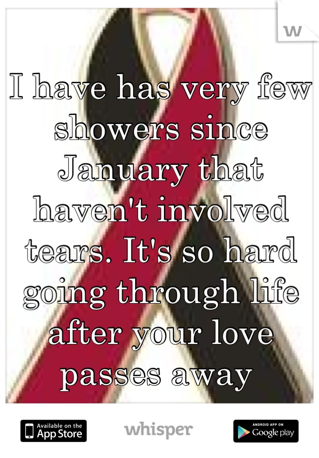 I have has very few showers since January that haven't involved tears. It's so hard going through life after your love passes away 
