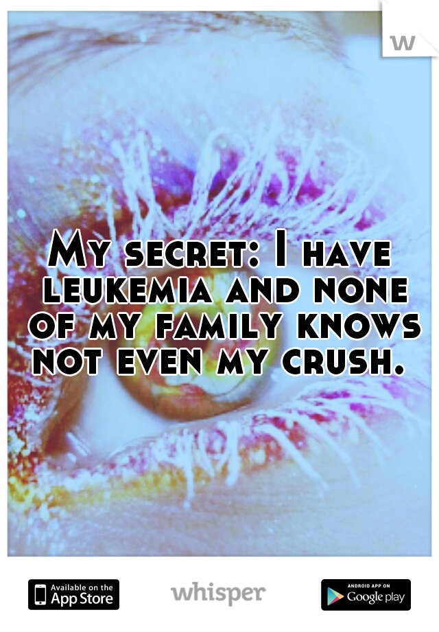 My secret: I have leukemia and none of my family knows not even my crush. 