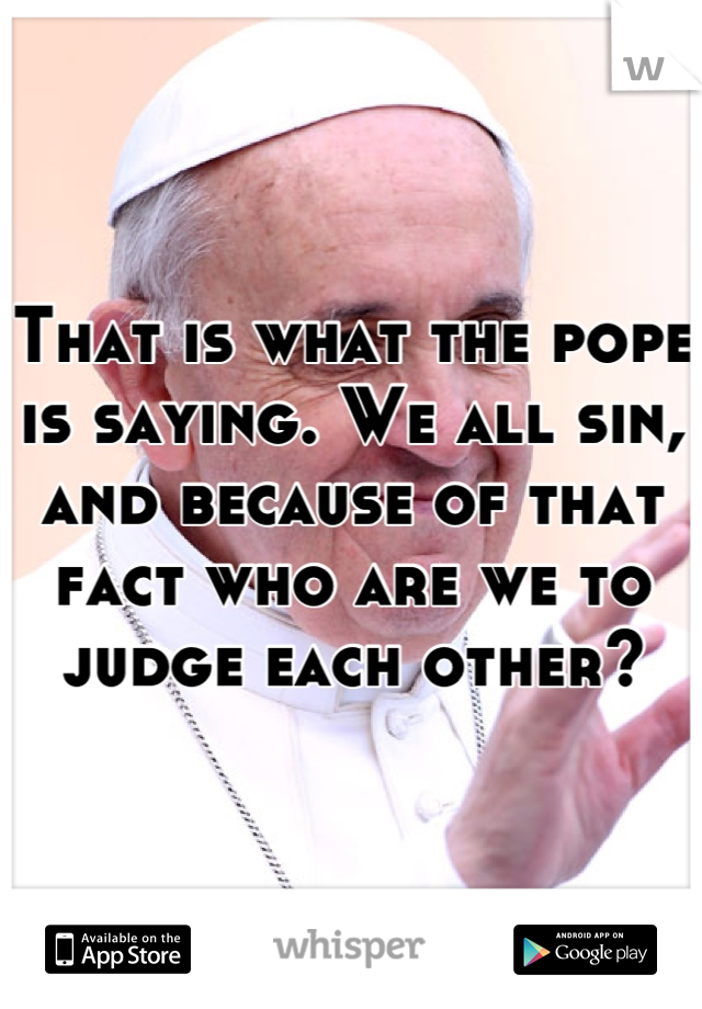 That is what the pope is saying. We all sin, and because of that fact who are we to judge each other?