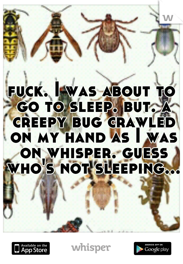fuck. I was about to go to sleep. but. a creepy bug crawled on my hand as I was on whisper. guess who's not sleeping...