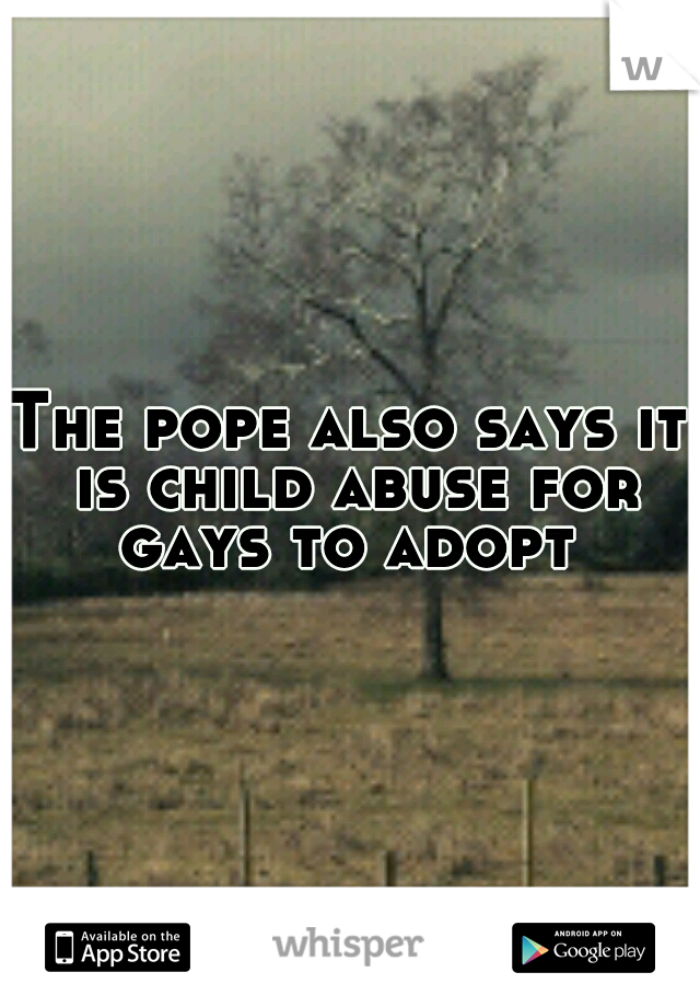 The pope also says it is child abuse for gays to adopt 