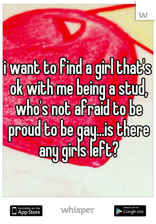 i want to find a girl that's ok with me being a stud, who's not afraid to be proud to be gay...is there any girls left?