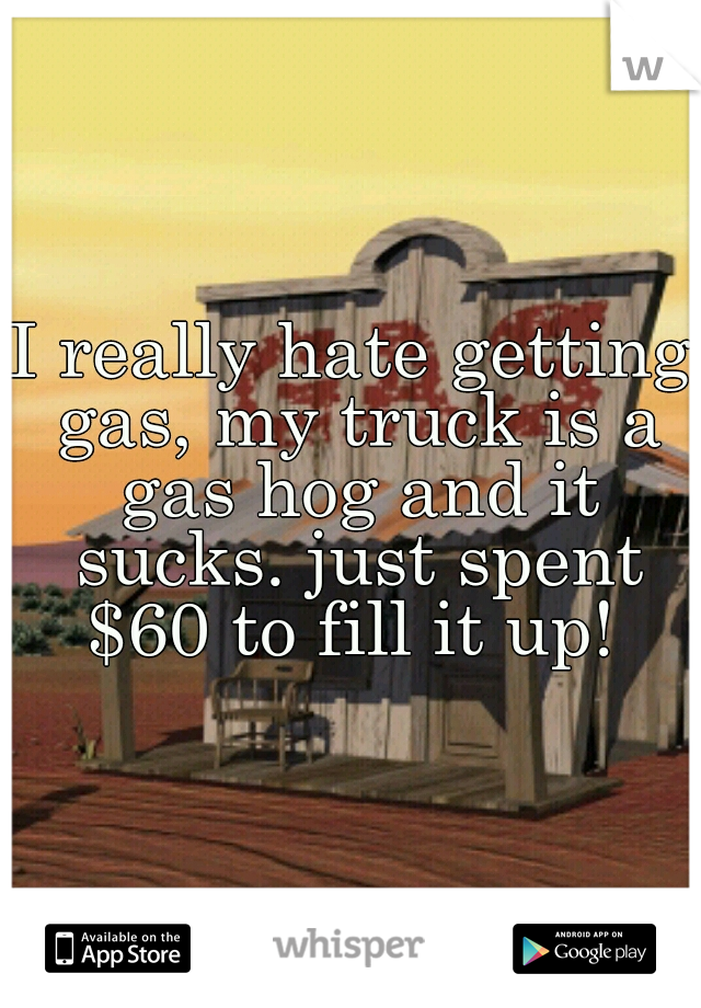 I really hate getting gas, my truck is a gas hog and it sucks. just spent $60 to fill it up! 