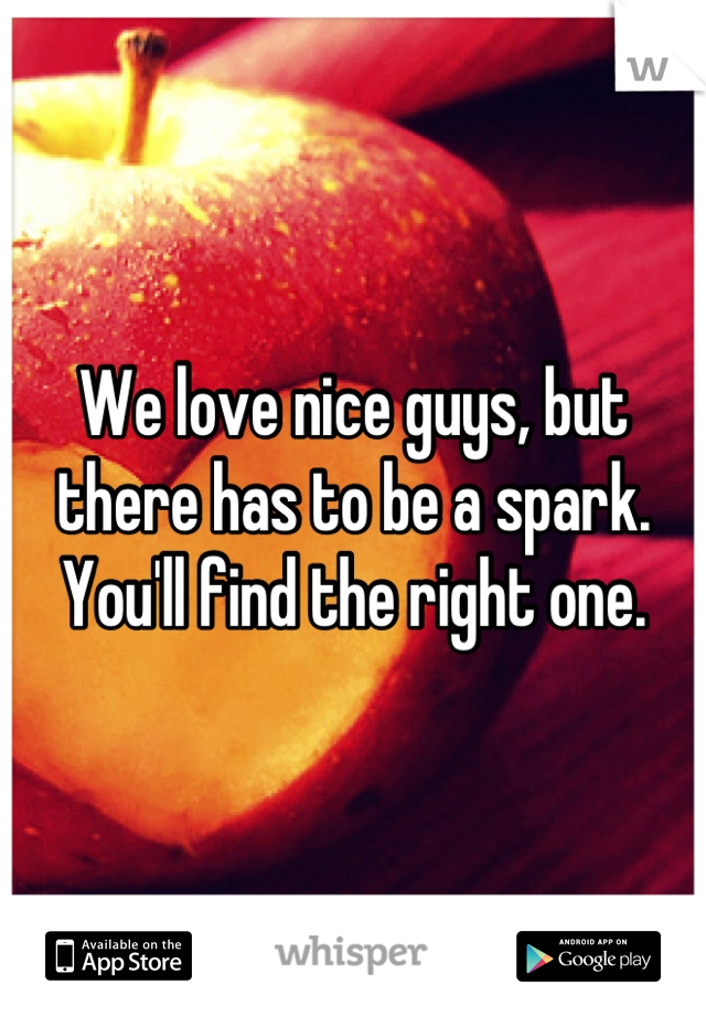 We love nice guys, but there has to be a spark. You'll find the right one.