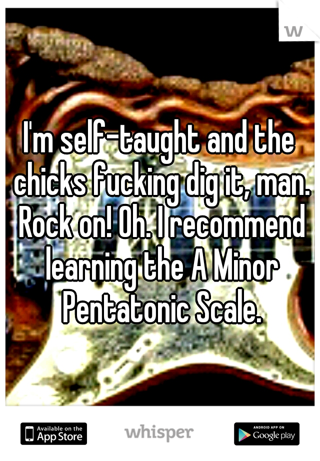 I'm self-taught and the chicks fucking dig it, man. Rock on! Oh. I recommend learning the A Minor Pentatonic Scale.