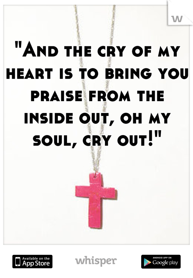 "And the cry of my heart is to bring you praise from the inside out, oh my soul, cry out!"