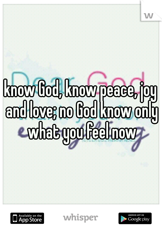 know God, know peace, joy and love; no God know only what you feel now