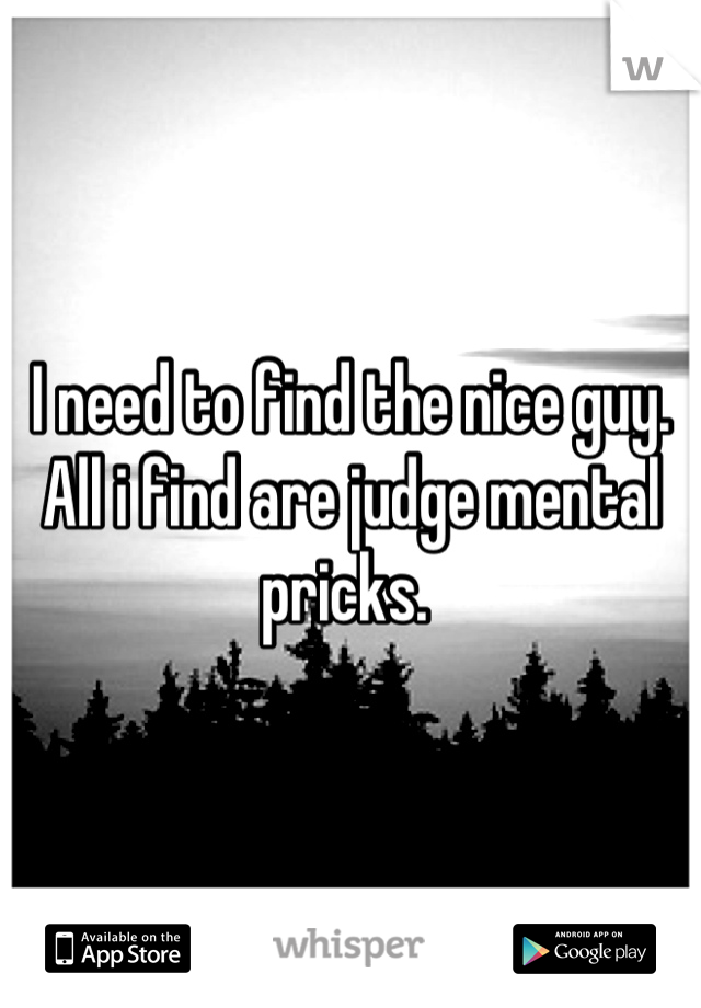 I need to find the nice guy. All i find are judge mental pricks. 