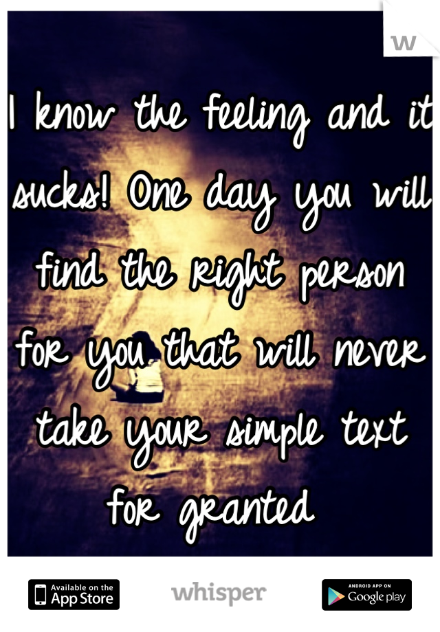 I know the feeling and it sucks! One day you will find the right person for you that will never take your simple text for granted 