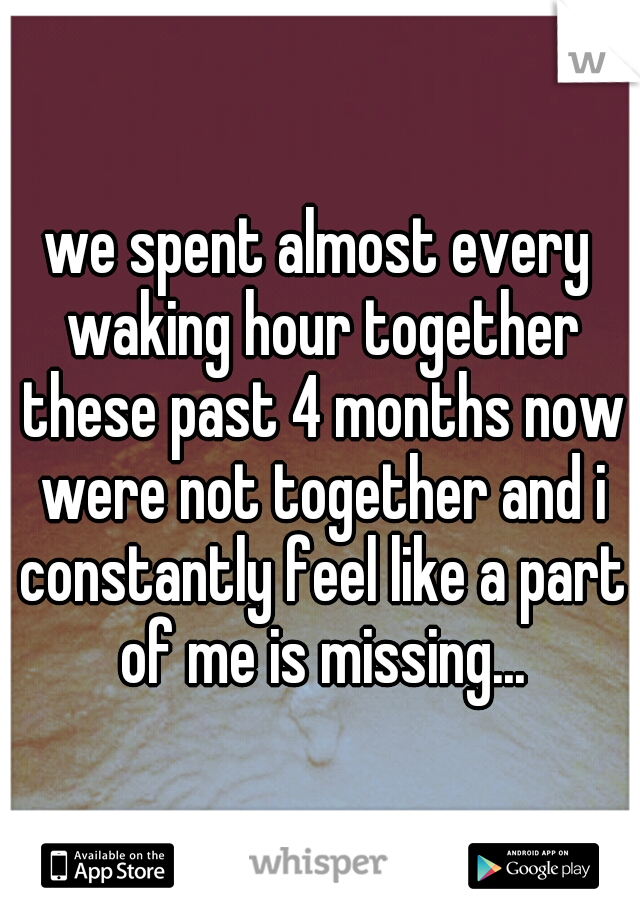 we spent almost every waking hour together these past 4 months now were not together and i constantly feel like a part of me is missing...