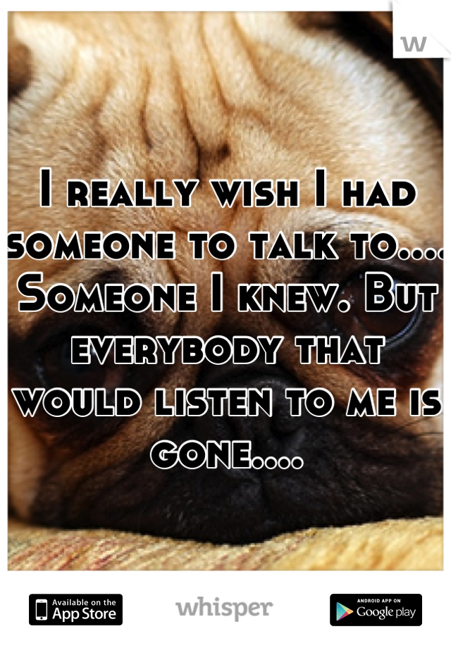I really wish I had someone to talk to.... Someone I knew. But everybody that would listen to me is gone....