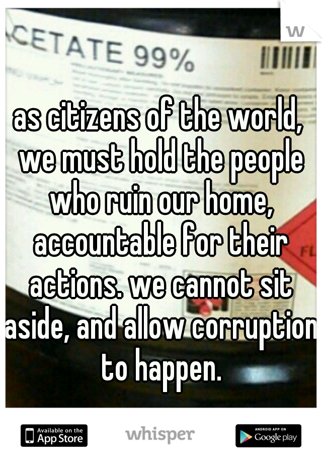 as citizens of the world, we must hold the people who ruin our home, accountable for their actions. we cannot sit aside, and allow corruption to happen.