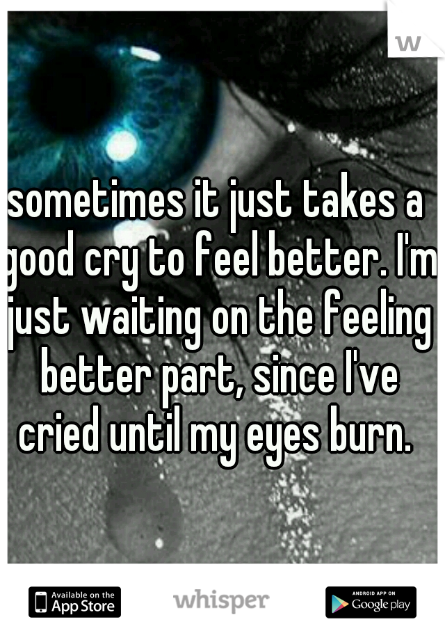 sometimes it just takes a good cry to feel better. I'm just waiting on the feeling better part, since I've cried until my eyes burn. 
