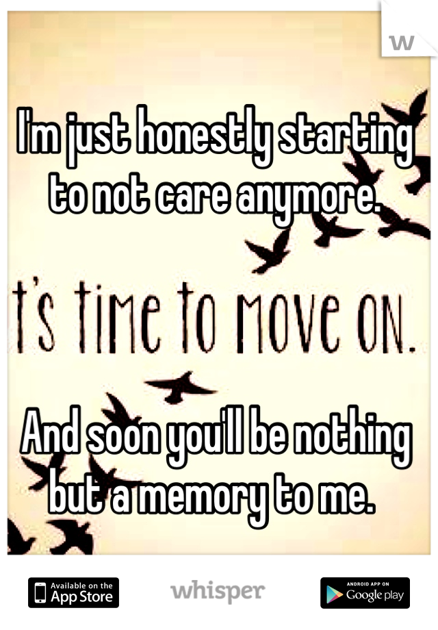 I'm just honestly starting to not care anymore. 



And soon you'll be nothing but a memory to me. 