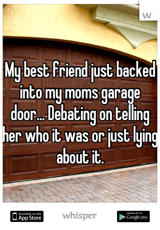 My best friend just backed into my moms garage door... Debating on telling her who it was or just lying about it.