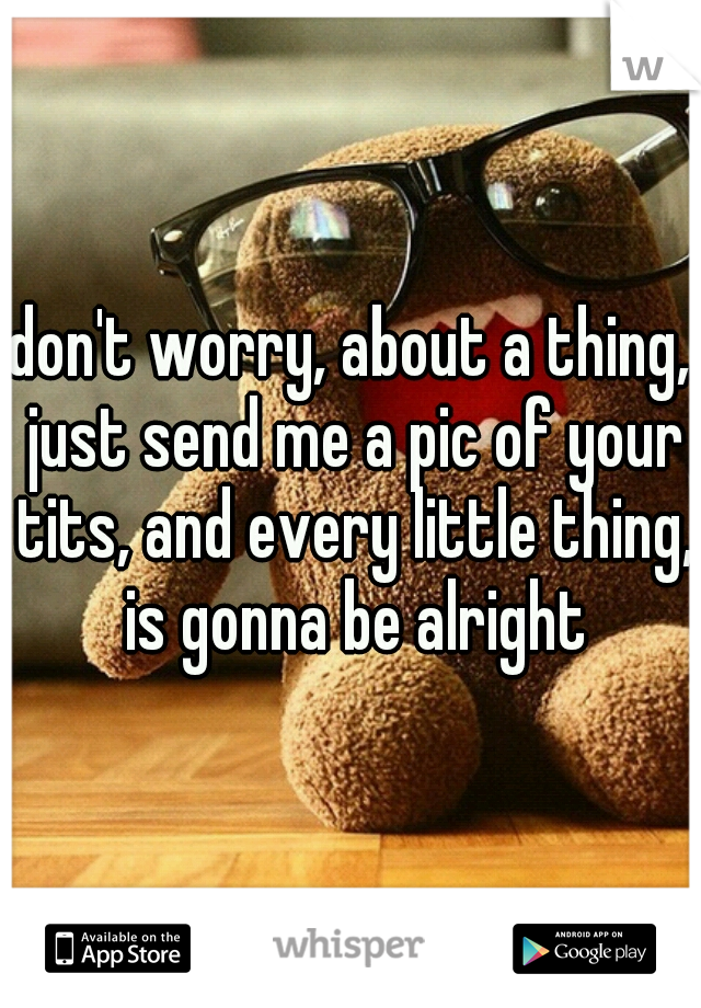 don't worry, about a thing, just send me a pic of your tits, and every little thing, is gonna be alright
