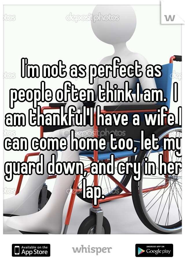 I'm not as perfect as people often think I am.  I am thankful I have a wife I can come home too, let my guard down, and cry in her lap.