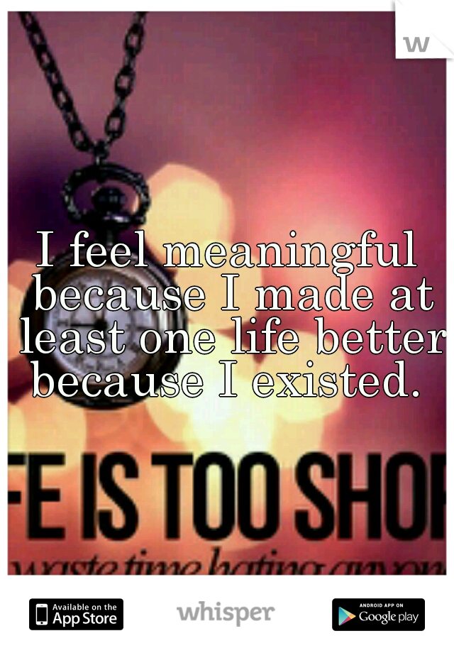 I feel meaningful because I made at least one life better because I existed. 